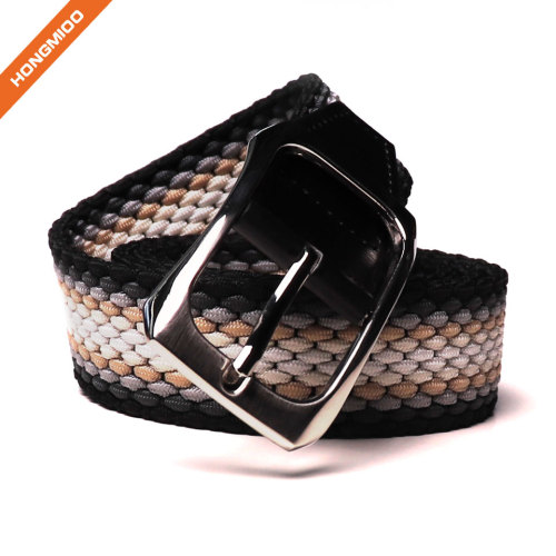 Braided Woven Elastic Stretch Belt With Matching Prong Buckle With Leather Ends