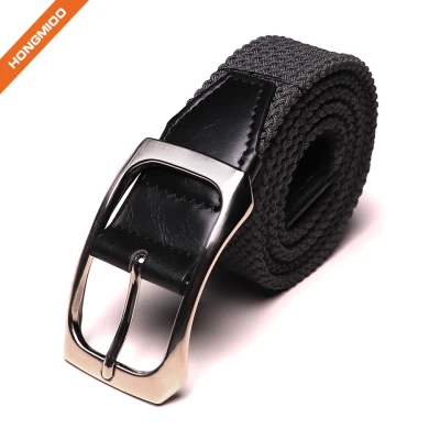 Men's Casual Belt Fabric And Leather Strap With Classic Single Prong Buckle