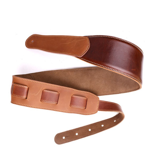 Factory customized Logo Italy full grain leather brown electric guitar electric bass high quality belt strap.