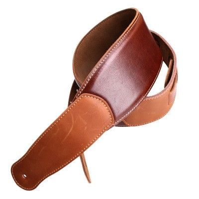 Classic Italy Full Grain Leather Stitched Adjustable Guitar Strap for Electric, Acoustic and Bass Guitars