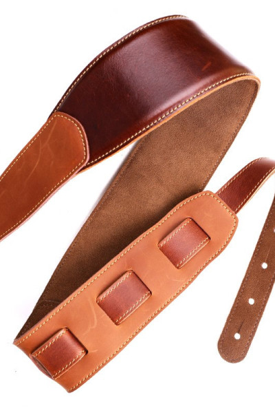 Classic Italy Full Grain Leather Stitched Adjustable Guitar Strap for Electric, Acoustic and Bass Guitars