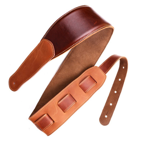 Classic Italy Full Grain Leather Stitched Adjustable Guitar Strap for Electric, Acoustic and Bass Guitars