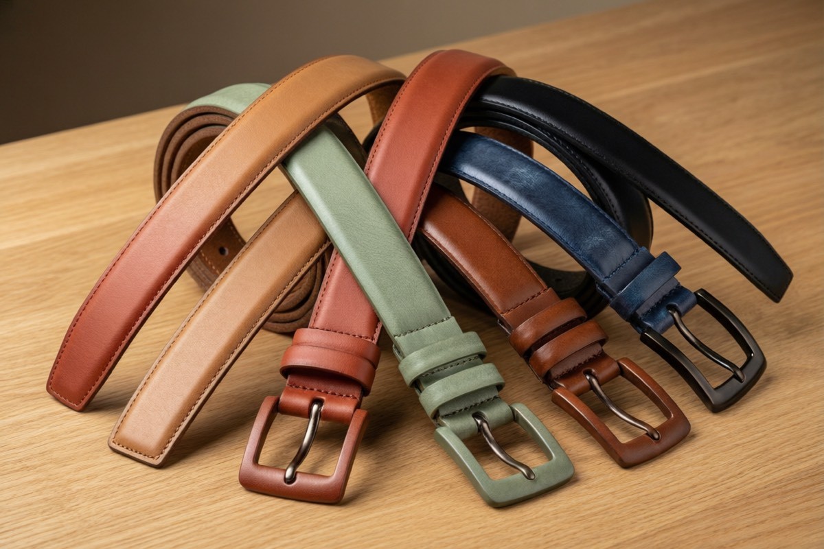 Assorted fashion accessories and belts in trending earth-tone colours