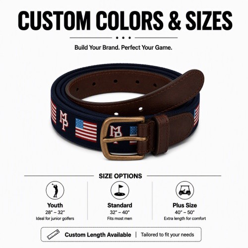 Custom Needlepoint Golf Belt with Bark-Tanned Cow Leather - OEM/ODM Small MOQ Handmade Golf Belts
