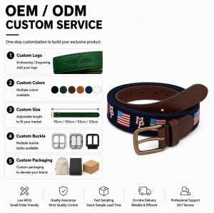 Custom Needlepoint Golf Belt with Bark-Tanned Cow Leather - OEM/ODM Small MOQ Handmade Golf Belts