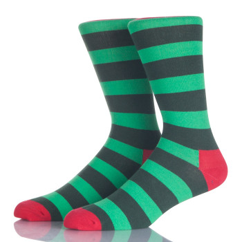 Green Striped Men Crew Socks