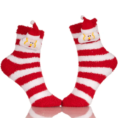 Red Knitted Plush Christmas Stocking Socks