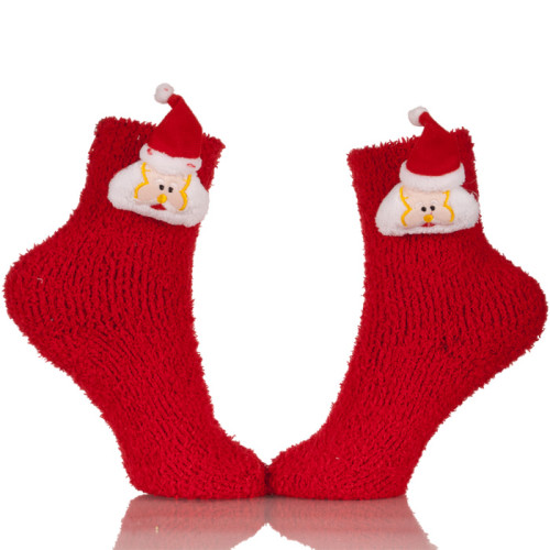 Red Knitted Plush Christmas Stocking Socks