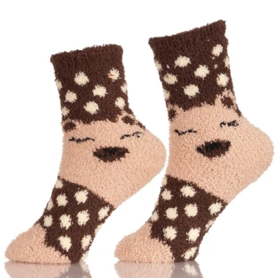 Girls Anti-Slip Fluffy Fuzzy Slipper Socks Striped Warm Winter Crew Socks