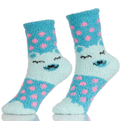 Girls Anti-Slip Fluffy Fuzzy Slipper Socks Striped Warm Winter Crew Socks