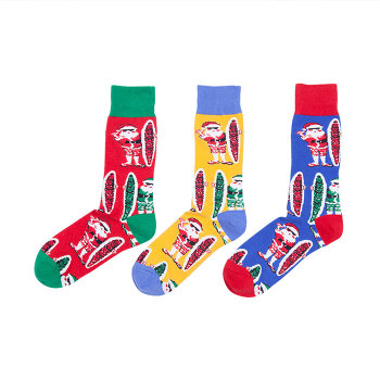 Wholesale Custom Winter Red And Green Santa Claus Pattern Printed Christmas Socks