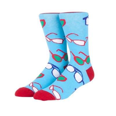 Blue Yellow Sunglasses Pattern Digital Print Socks Cotton Men Crew Socks