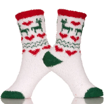 Soft Fuzzy Christmas Socks Warm Microfiber Slippers With Non Skid Sole