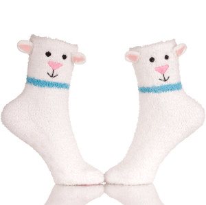 Womens Warm Fuzzy Slipper Casual Socks Embroidery Sheep Logo