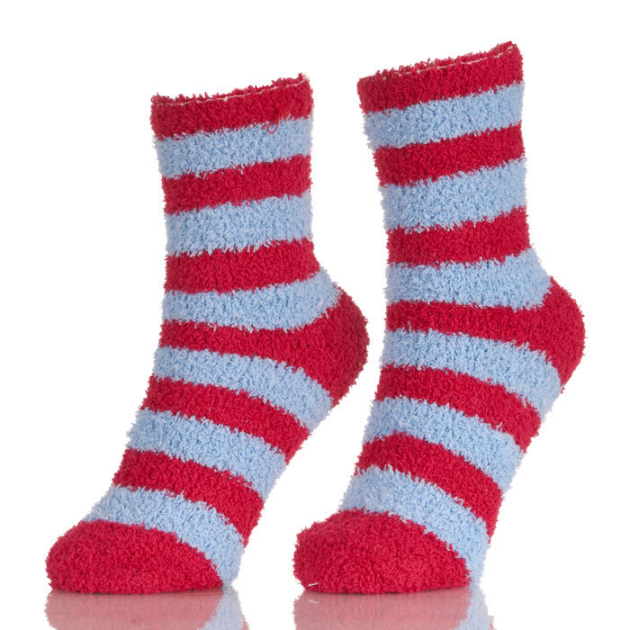 Popular Red And Blue Stripes Home Warm Fuzzy Cute Socks Girls | Fuzzy ...