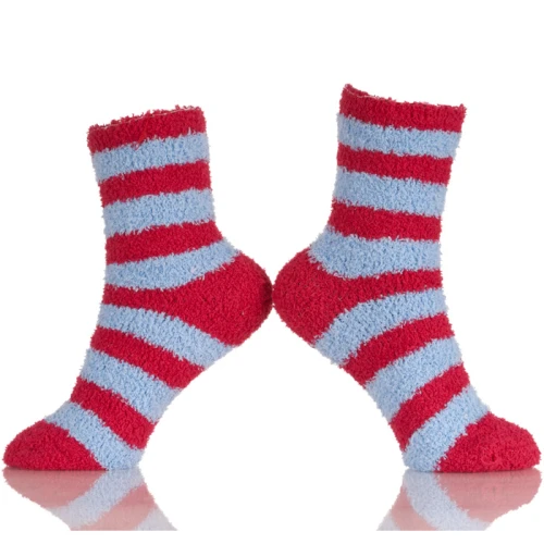 Popular Red And Blue Stripes Home Warm Fuzzy Cute Socks Girls