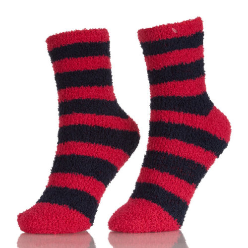 Popular Red And Blue Stripes Home Warm Fuzzy Cute Socks Girls
