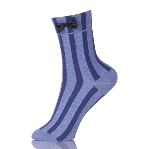 Women Socks Autumn Striped Cotton Solid Color Cute Casual Bow Socks