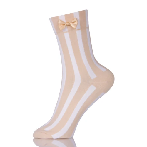 Women Socks Autumn Striped Cotton Solid Color Cute Casual Bow Socks