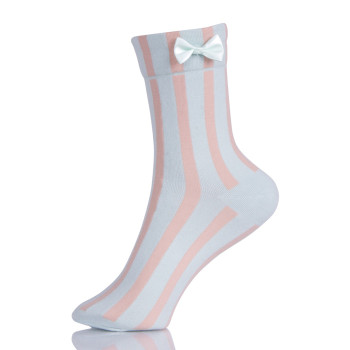 Women Socks Autumn Striped Cotton Solid Color Cute Casual Bow Socks