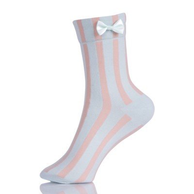 Women Socks Autumn Striped Cotton Solid Color Cute Casual Bow Socks