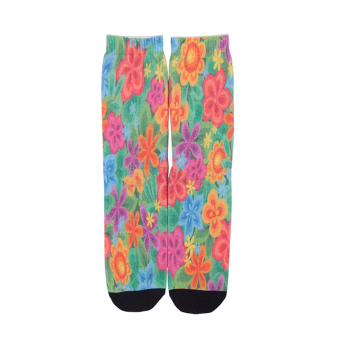 Premium Women Custom Cute Print Colored Flowers Logo Sock,Sublimation Socks