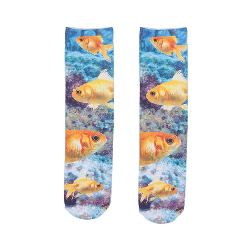 High Quality Fashion Splicing Goldfish Pattern Colorful Knit Jacquard Crew Socks