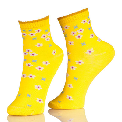 Japanese Ankle Brace Yellow Socks With Flowers