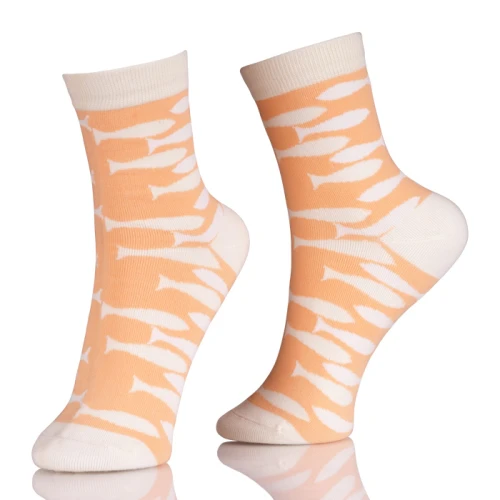 Animal Pattern Girls Tube Socks With Orange Fish