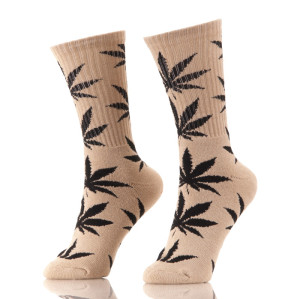Weed Pattern Peach Sports Comfortable 100%  Hemp Socks Woman