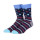 Navy Blue Long Knitting Point And Stripe Socks For Women