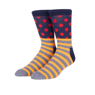 Navy Blue Long Knitting Point And Stripe Socks For Women