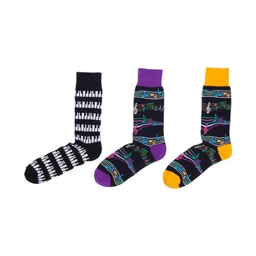 2019 Fashion Crew Print Black And White Key Pattern Crazy Music Funky Socks Art