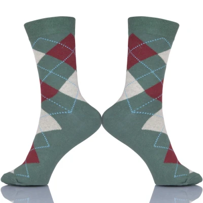 Men Summer Combed Cotton Socks Casual Plaid Design Funny Socks