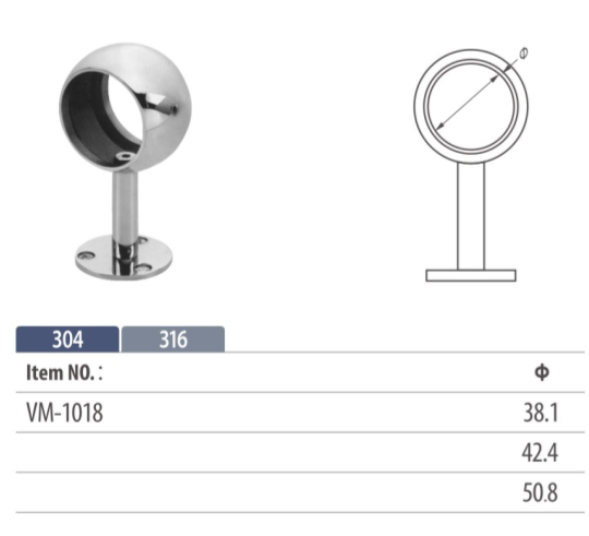 top rail holder for round stainless steel tube or wooden handrail