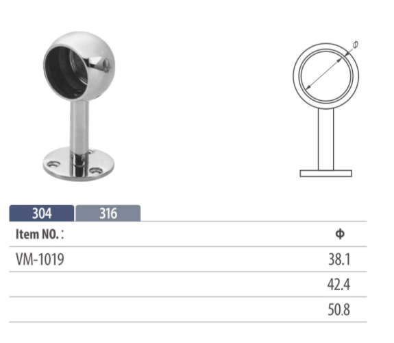 top rail holder for round stainless steel tube or wooden handrail