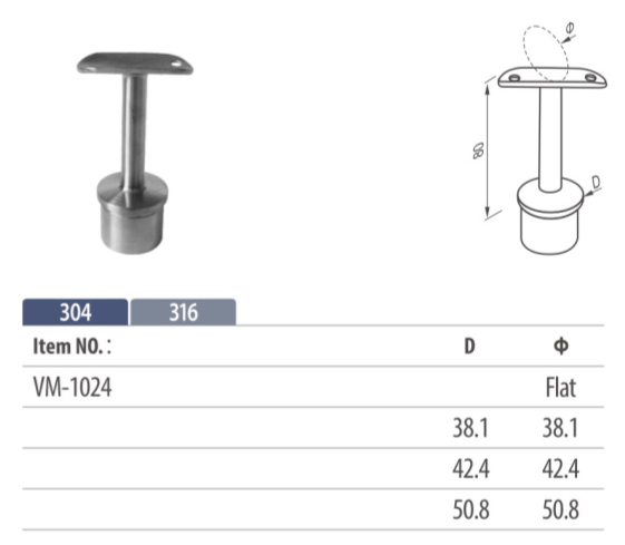 fixed handrail saddle mounting on balustrading for tubular top rail