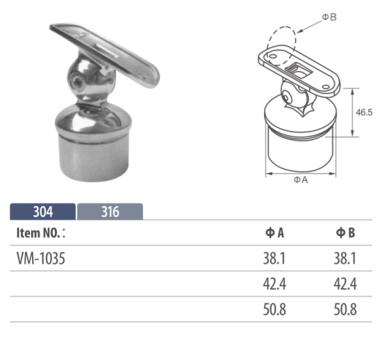 adjustable round handrail saddle mounting on balustrading for tubular top rail