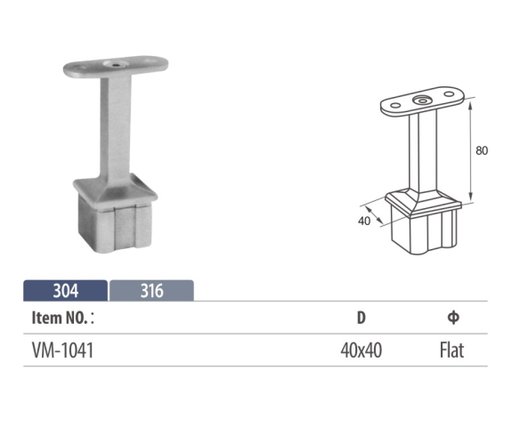 fixed square handrail saddle mounting on balustrading for flat top rail