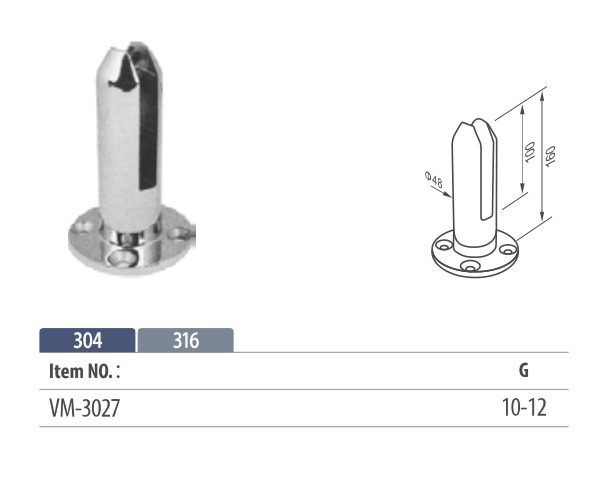 stainless steel round spigot glass clamp for 8 to 12mm glass