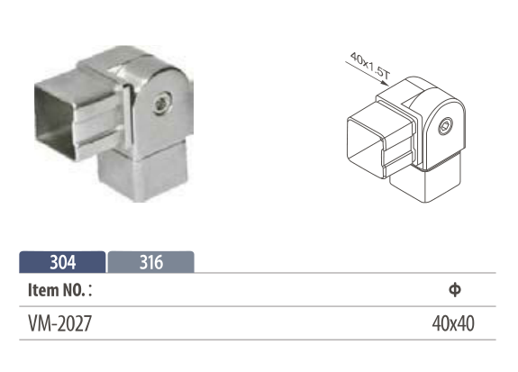 Stainless steel flush fitting adjustable angle tube connector for square modular handrail system