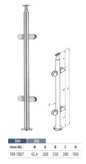 floor mount round balustrade post for modular glass railing system