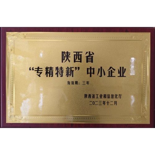 陕西省“专精特新”中小企业证书