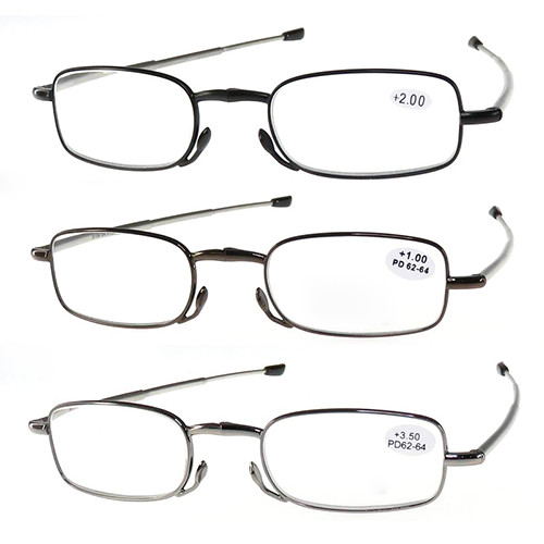 Metal folding reading glasses with case