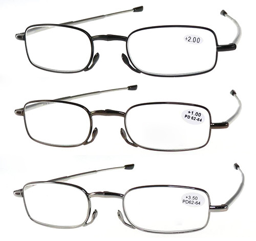Metal folding reading glasses with case