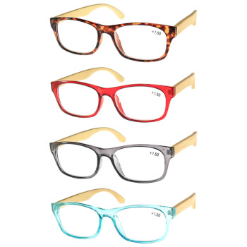 Fashion unisex plastic frame wood Reading Glasses with metal Spring hinge