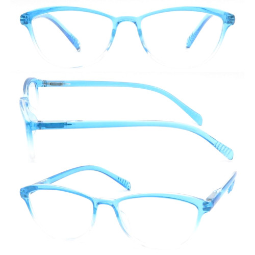 2018 Reasun CHEAP plastic transparent blue reading glasses with metal spring hinge