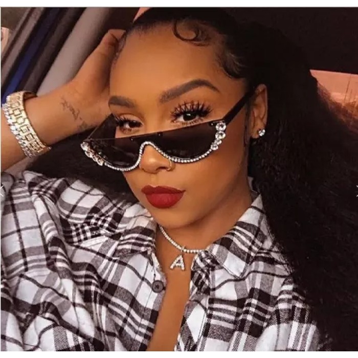 2023 High Quality Brand Designer Custom UV400 Fashion Women Half Frame Gafas De Sol Diamond Bling Sunglasses