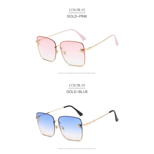 Square Cute Bee Design Mirror Womens Fashionable Sunglasses Trendy