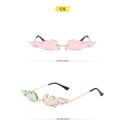 2020 Fashion Fire Flame Custom Logo Women Rimless Trendy Sunglasses